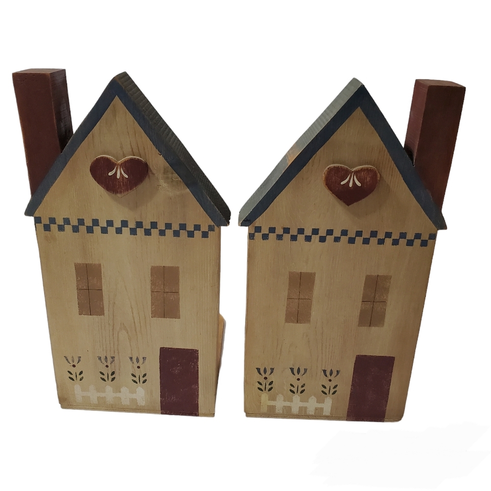 Vintage House Bookends Farmhouse Cottagecore Handmade 1982 Stamped